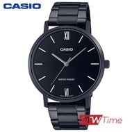 CASIO Standard นาฬิกาข้อมือผู้ชาย สายสแตนเลส รุ่น MTP-VT01B-1BUDF (เรือนดำ / หน้าปัดดำ)