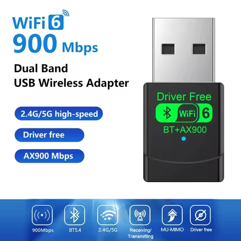AX900 USB WiFi 6 Bluetooth 5.4 Adapter 2in1 Dongle Dual Band 2.4G & 5GHz USB Network Wireless Wlan R