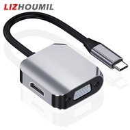 LIZHOUMIL 2 In 1 USB C To HD Multimedia Interface VGA Adapter 4K HD Cable Multi Monitor Adapter For Laptop Flash Drive PC