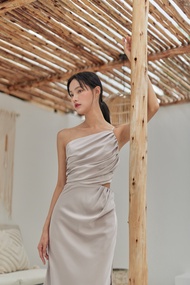 Scarlett dress in Taupe - เดรสบ่าเดี่ยวจับเดรป cut-out ช่วงเอว
