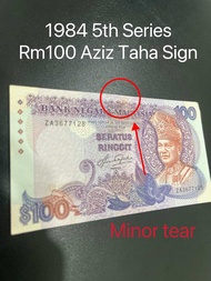 AJ STAR COLLECTION - Rm100 5th series Aziz Taha Sign ZA First Prefix old banknote Duit lama (A)