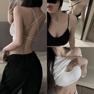 Evelyn Spaghetti Strap Top Short Crop Small Ribbed Fabric Details Padded With Foam Solid Color Soft 