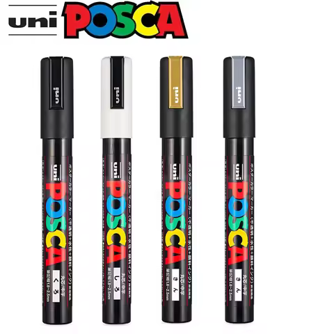 Uni POSCA Markers White Black rotulador permanente caneta posca pinturas con pigmentación Gold Silve