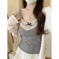 Real Price Summer Korean Version bm Pure Desire Lace Stitching with Chest Pad Pure Cotton Camisole T-Shirt Top Women TATQ