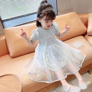 Baju Budak Perempuan Princess Dress for Kids Elsa Puff Frozen Mesh Lace Rainbow Birthday Baju Selesa