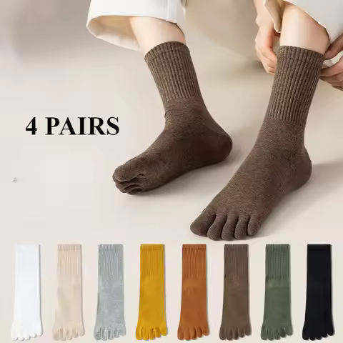 4 Pairs Women Toe Socks Five Finger Socks High Quality Cotton Autumn Spring Middle Tube Sports Socks