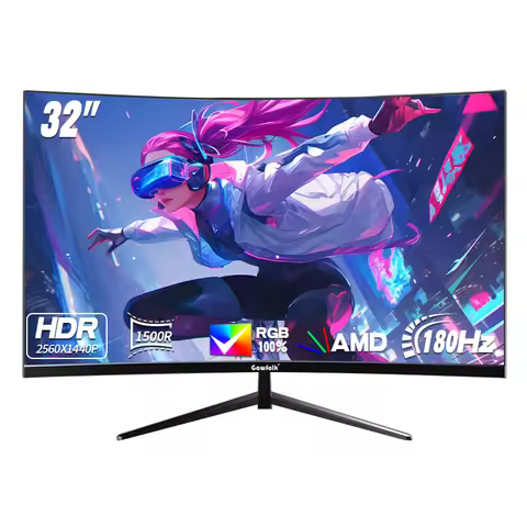 Gawfolk Curved Monitor 32 Zoll 180Hz, 1500R Gaming PC Bildschirm QHD (2560 x 1440p), Rahmenloses Com