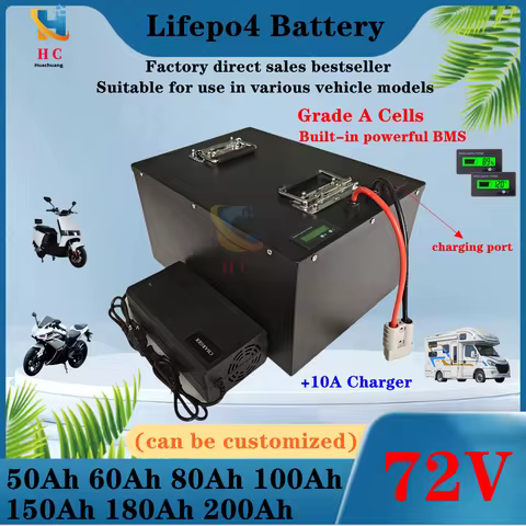 Lifepo4 72V 50Ah 60Ah 70Ah 80Ah 100Ah 150Ah 180Ah 200Ah Lithium Battery for Scooter Motorcycle Tricy