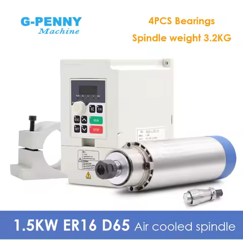 G-Penny 1.5KW ER16 D65 110V/220V Air cooled spindle motor 400HZ 24000RPM, 1.5KW H100 Inverter, 80W w