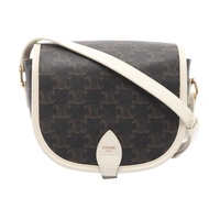 【二手】Celine CELINE Folco 中型單肩背包 Triomphe 黑色/白色 PVC 塗層帆布皮革 Triomphe 中型 Folco