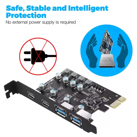 Type C USB 3.2 Gen1 PCIE Card Hub USB 3.0 PCI Express Board 2*USB A Port+2*Type-C Port/USB3.2 GEN1 P