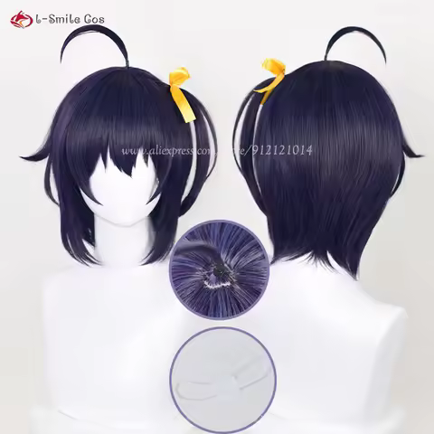 Anime Takanashi Rikka Cosplay Wig 30cm Blue Purple Wigs With Eye Mask Heat Resistant Synthetic Hair