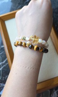 自家設計 天然水晶 雙圈 黃水晶 黃阿塞 藍針 白幽靈 共生款 黃水晶 黃塔金 黃虎眼石 金珀 琥珀  危地馬拉藍水翡翠  淡水珍珠 手鏈 手串