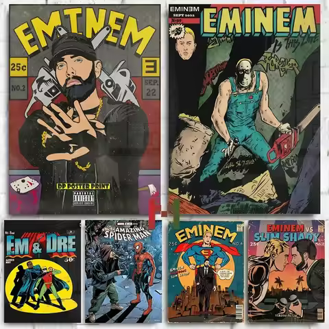 Rapper Singer Eminem Comic Covers Poster Canvas Printing Music Singer Rap Pop Wall Art Decor Fans Ro