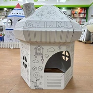 Children DIY Doodle Cardboard Toy House 3D Assembled Playhouse Tent