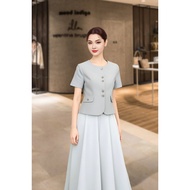 One-layer vest with short sleeves, spotted text, round neck, 2 copper button pockets AVB8033GH