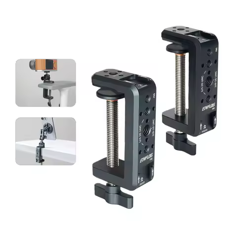Photography C Clamp, Aluminum Table C-clamp with 1/4" and 3/8" Hole for Photo Studio Video DSLR, Cam