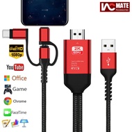 สาย HDMI โทรศัพท์ Android ไปยังทีวีอะแดปเตอร์ Multiport ไปยังสาย HDMI มิเรอร์หน้าจอโทรศัพท์มือถือไปยังทีวีโปรเจคเตอร์จอภาพความละเอียด1080P