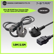 1.8M/2.5M IEC C19 to UK SG 16A 250V Power Cord 3Pin with Safety Mark - Black | CBC19/UKP