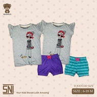 Bearhug Girls' Set XHD6 Short-Sleeved PuppyGirl with Premium Printed Tie-Dye 2-4 Years