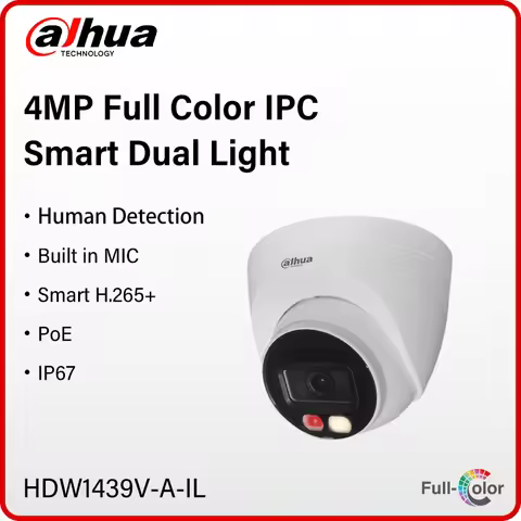 Dahua 4MP PoE Smart Home Full Color Camera Human Detection Network Monitor Built in Mic PoE IR 30m I