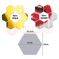 Cermin Hiasan Hexagon 18X21CM-12pcs Wall Geometric Mirror DIY Pelekat Sticker