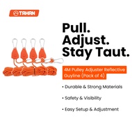 TAHAN 4M Pulley Adjuster Reflective Guyline [Pack of 4] Rope Awning Camping Peg Tali Camping
