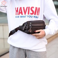 Large Capacity Waterproof Real Leather Men's Waist Bag Cowhide Zipper Site Bag