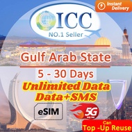 ICC_eSIM Gulf Arab State (GCC) 5-30 Days Data SIM| Data+SMS*| Unlimited Data| Daily Plan can top up 