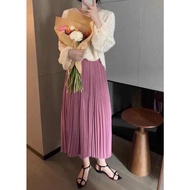 AQ Cheap Clothes Taiwan Seller 6 Colors Elastic Fine Pleated Slippery Long Skirt Over-the-Knee Skirt
