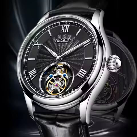 AESOP Automatic Tourbillon Mechanical Watches Limited Edition Men Manual Winding Movement Leather/St