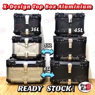 READY STOCK MOTORCYCLE TOP BOX ALUMINIUM PREMIUM X-DESIGN ALUMINIUM KOTAK MOTOCYCLE BLACK SILVER 45L 55L 65L