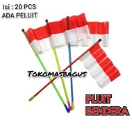 MERAH 1 Pack 20 Pcs Red and White Plastic Flag Sticks Plus Whistle - Plastic Flag Sticks Red and Whi