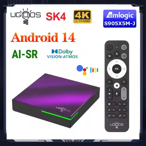 Amlogic S905X5M-J UGOOS SK4 Android 14.0 TV BOX 4G64G Support Dolby Vison Audio AI-SR AV1 2T2R WiFi6