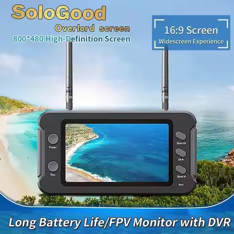 SoloGood 5.8G FPV Monitor with DVR 40CH 4.3 Inch LCD Display 16:9 NTSC/PAL Auto Search Video Recordi