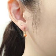 極簡幾何 天然寶石級珊瑚 14K GF 包金 小直管長方開口耳環