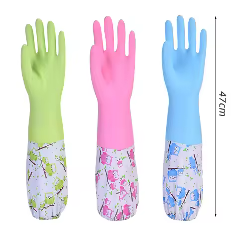 Household Gloves Latex Free Cleaning Gloves Extra Long Cuff 47cm and Vinyl Textured Grip 1 Pair
