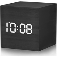 (SG shop) Digital Alarm Clock, Micar Wood LED Light Mini Modern Cube Desk Alarm Clock Displays Time Date Temperature