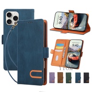 Casing for Apple iPhone 17 16 15 Pro Max iPhone 17e 16e Air Flip Wallet Phone Case Strappy U Splice 