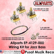 Allparts EP-4129-000 Jazz Bass Wiring Kit | CTS 250K Pots + Switchcraft Jack | Passive J Bass Electr