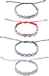 4 Pieces Benedictine Medal Bracelet, Blessing Bracelet for Women, Adjustable Cord Madel Bracelet, Ha