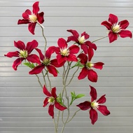 Fake daffodil branch with 9 red flowers - High quality decorative vines, 78cm long branch, vase deco