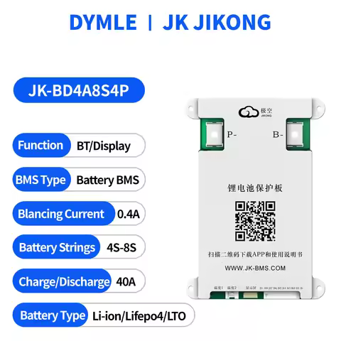 JK-BD4A8S4P Smart BMS 100Ah for 4S 5S 6S 7S 8S 12V 24V Battery WITH 0.4A ACTIVE BALANCE bms lifepo4 