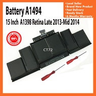 Battery A1494 For 15 inches A1398 Retina Late 2013-Mid 2014 Free Screwdriver