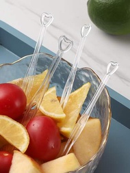 100入組一次性塑料迷你水果叉子帶創意心形設計和透明獨立的包裝適用於家庭使用