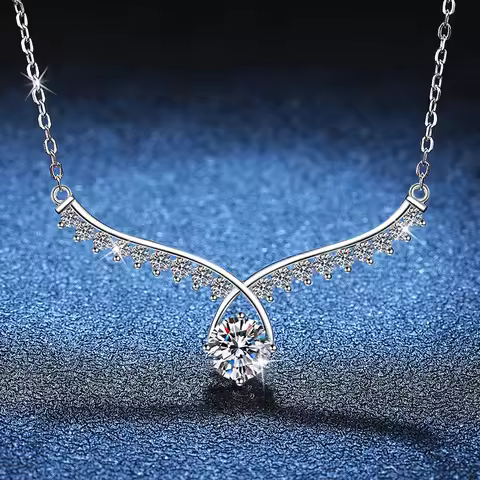 18K white gold necklace for women platinum PT950 pendant moissanite necklace for women angel wings 1