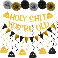Holy You're Old Banner Decorations Kit,20Pcs,Gold Funny Adult Birthday Party Decor Sign for 30th-40t