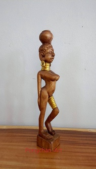 ตุ๊กตาไม้กะเหรี่ยงคอยาว ไม้แกะสลักรูปกะเหรี่ยงคอยาวงานแฮนด์เมค ตุ๊กตากะเหรี่ยงคอยาวแกะสลักจากไม้จาม