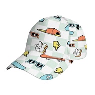 sports theme- 1 Pack, Full - Print, Polyester Material. Skate Game Element + Trendy Pattern Hat, Adj