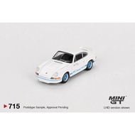MINI GT PORSCHE 911 CARRERA RS 2.7 GRAND PRIX WHITE WITH BLUE LIVERY 715 DIECAST MiniGT